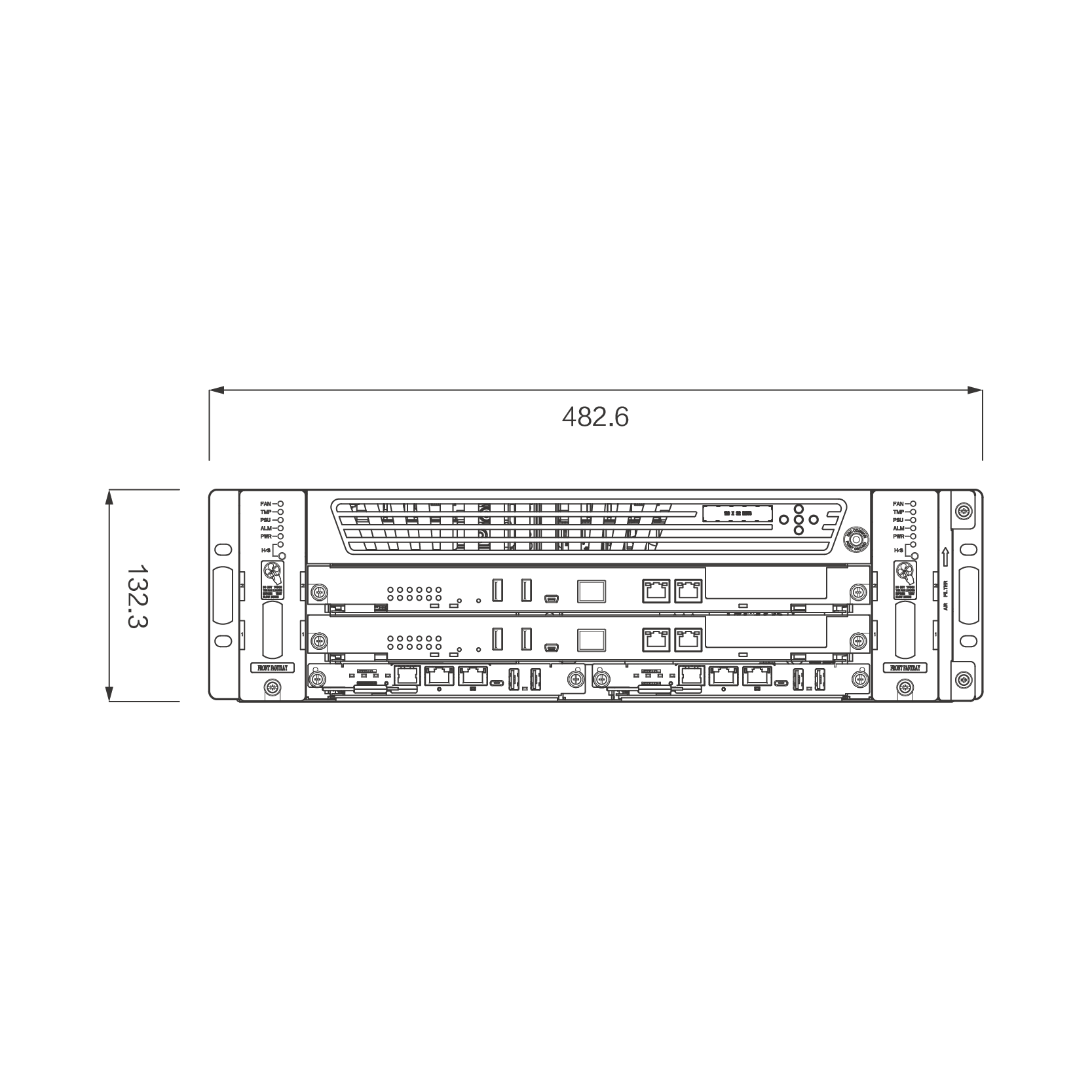 ATCA机箱 3U2S-10G&40G 结构正视图