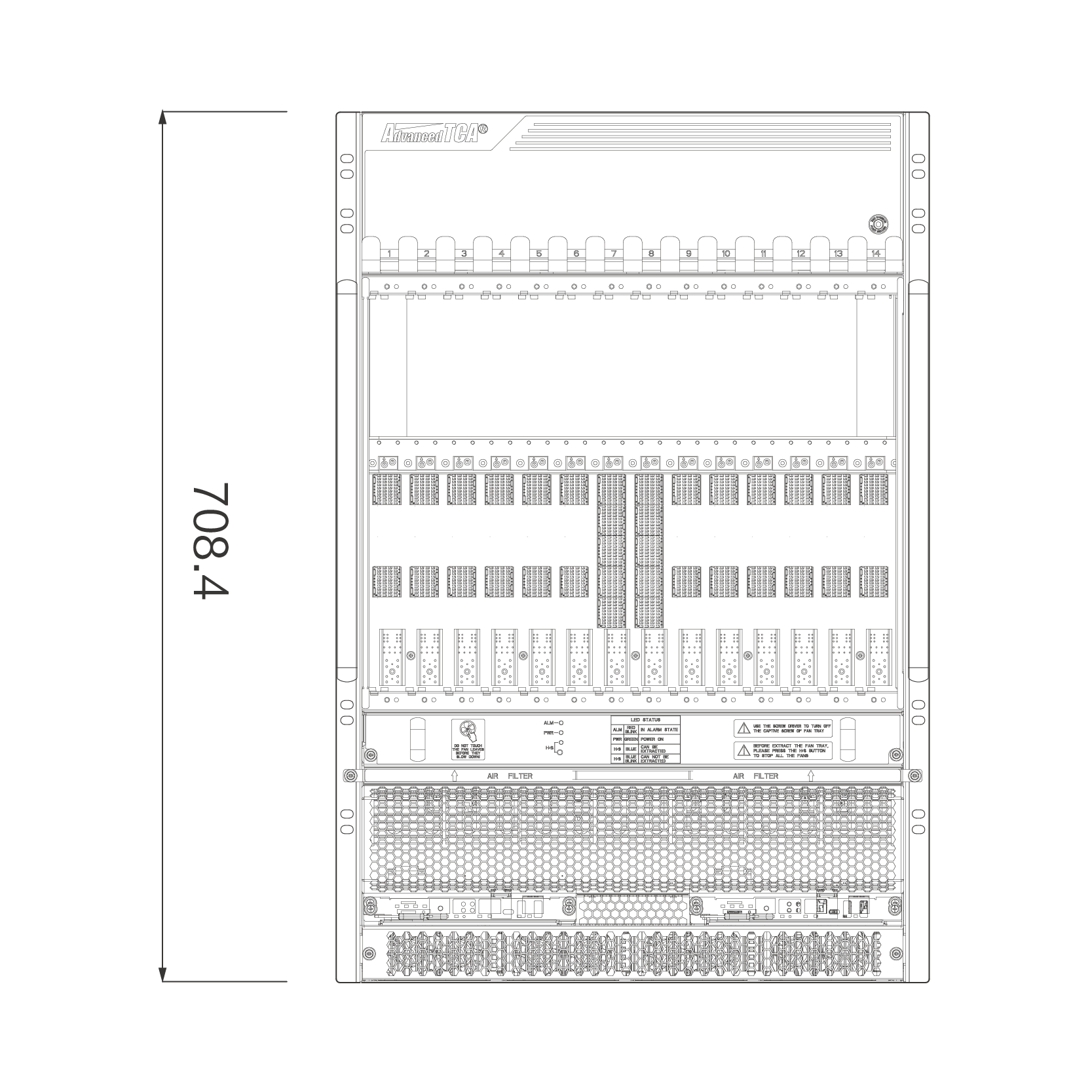 ATCA机箱 16U14S-40G&100G 结构正视图
